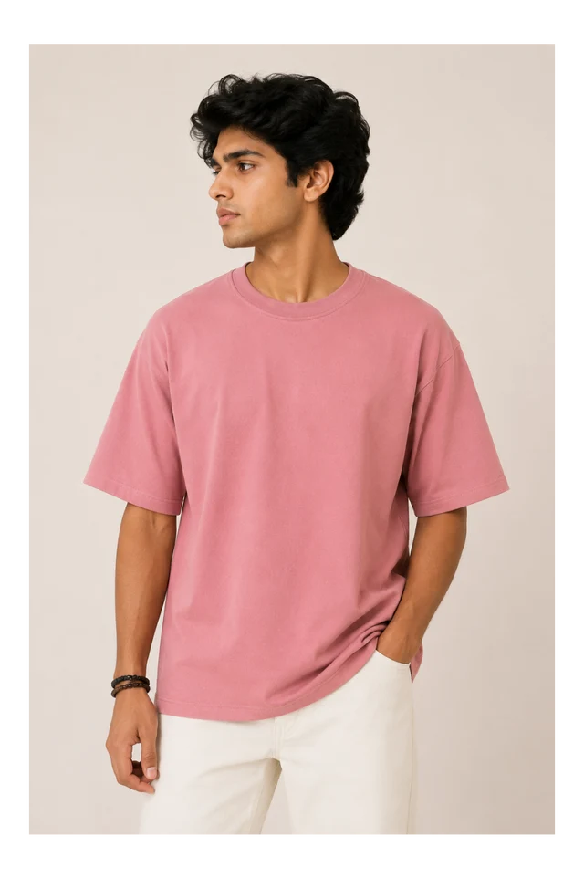 365BC men's rose pink 240 GSM 100% cotton French Terry oversized T-shirt