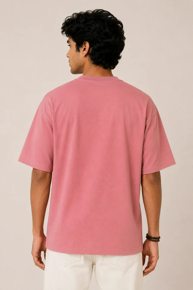 Men's Rose Pink 240 GSM 100% Cotton French Terry Oversized T-Shirt