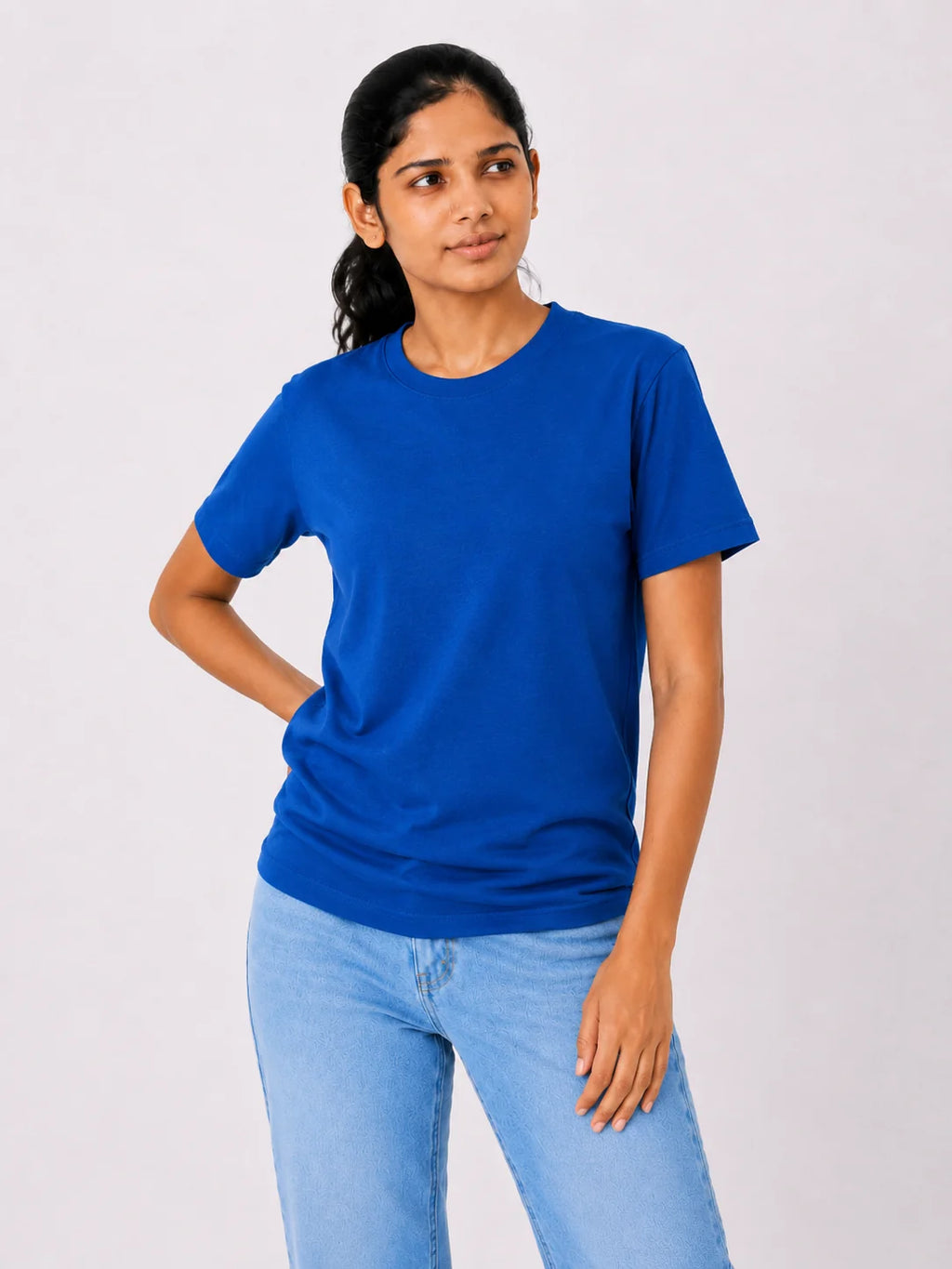 Women's royal blue 100% cotton bio-washed T-shirt by 365BC