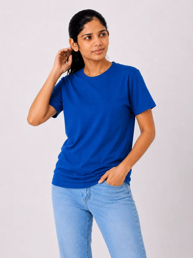 Women's 100% Cotton T-Shirt – Royal Blue | Bio-Washed Tee