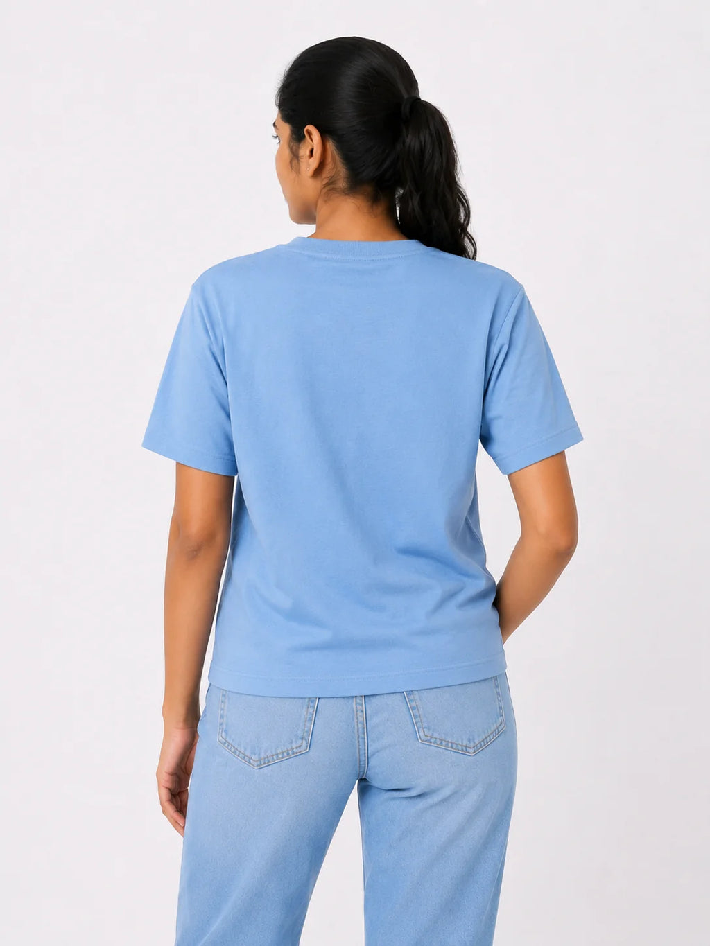 Women's 100% Cotton T-Shirt – Sky Blue | Bio-Washed Casual Tee