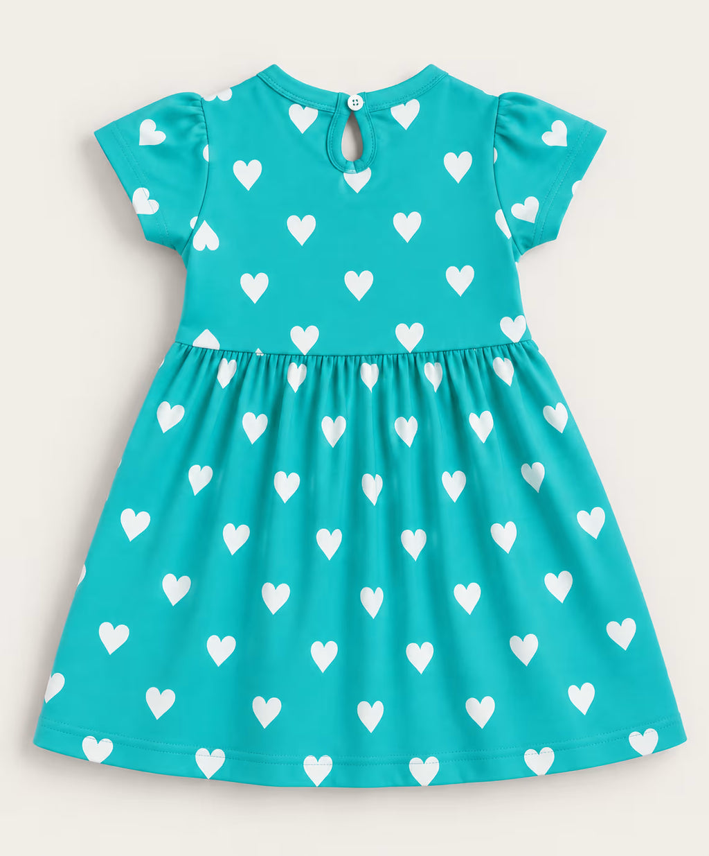 Aqua Heart Print Flutter Sleeve Cotton Frock for Girls