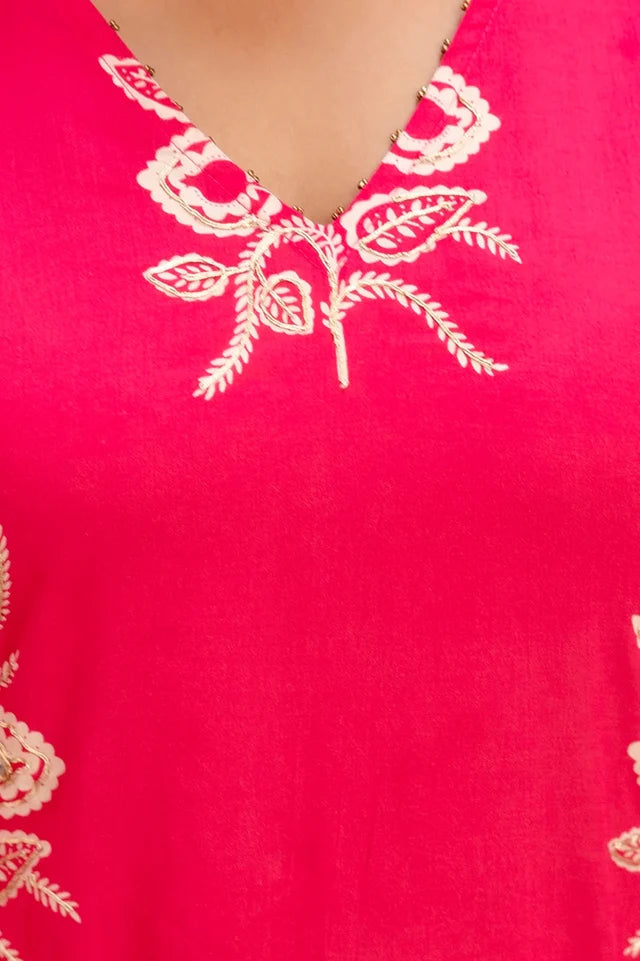Designer Pink Co-ord Set with Tulip Pants & White Floral Embroidery