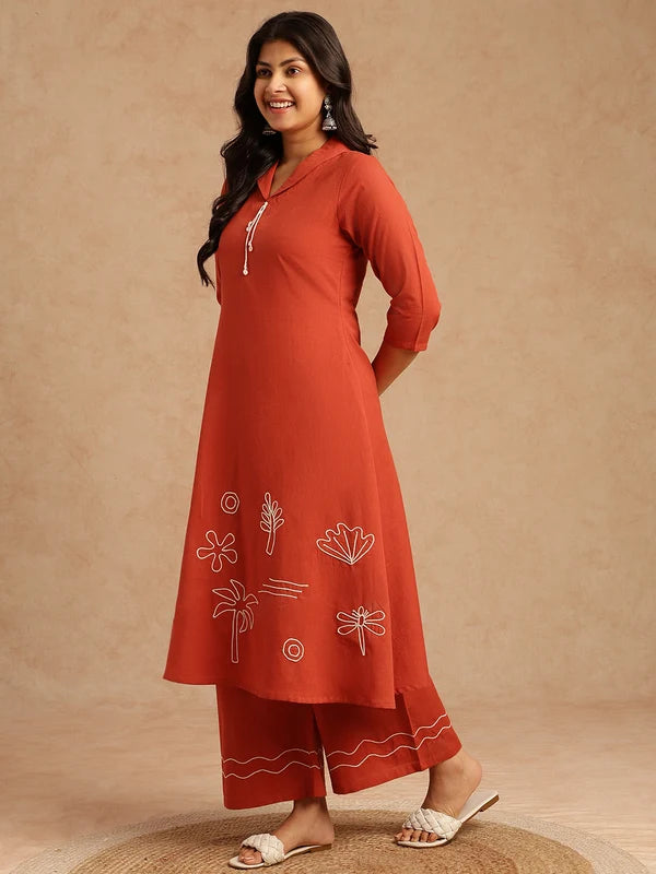Dark Teal Embroidered Khadi Cotton Kurta Set