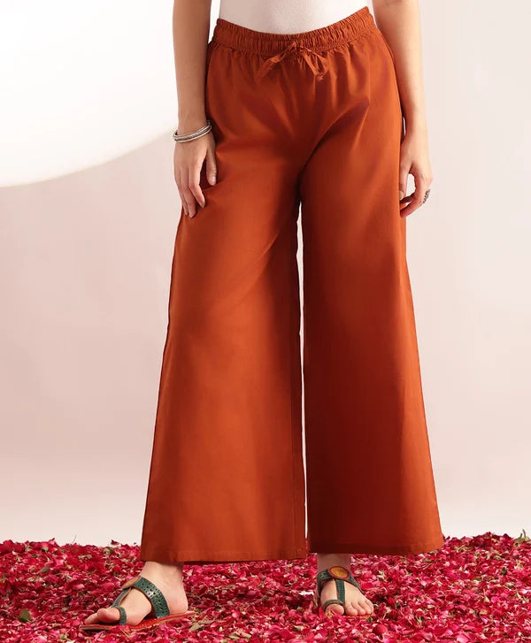 Rust Orange Printed Cotton Kurta Set for Women