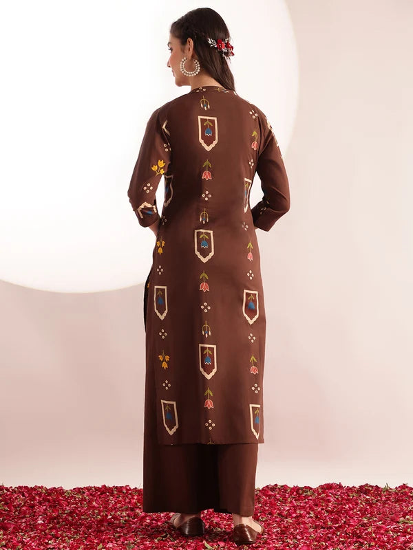 Rust Orange Printed Cotton Kurta Set for Women