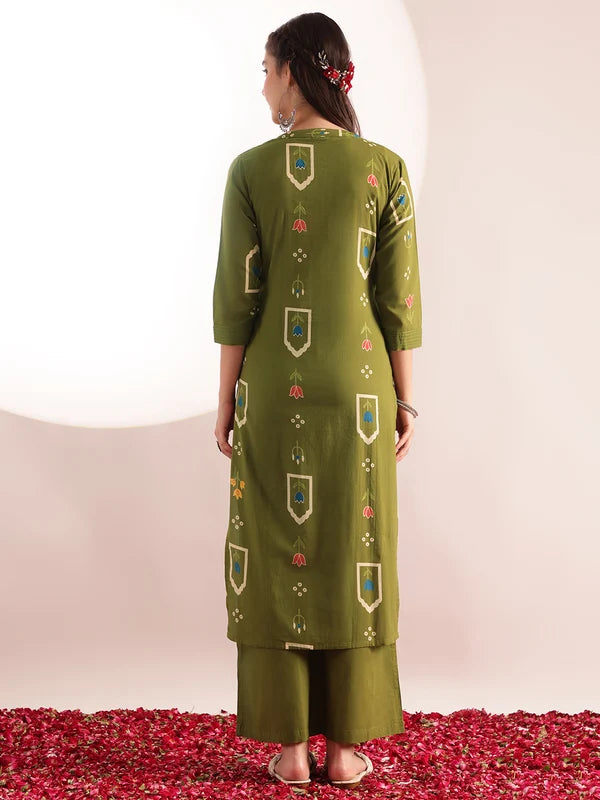 Rust Orange Printed Cotton Kurta Set for Women