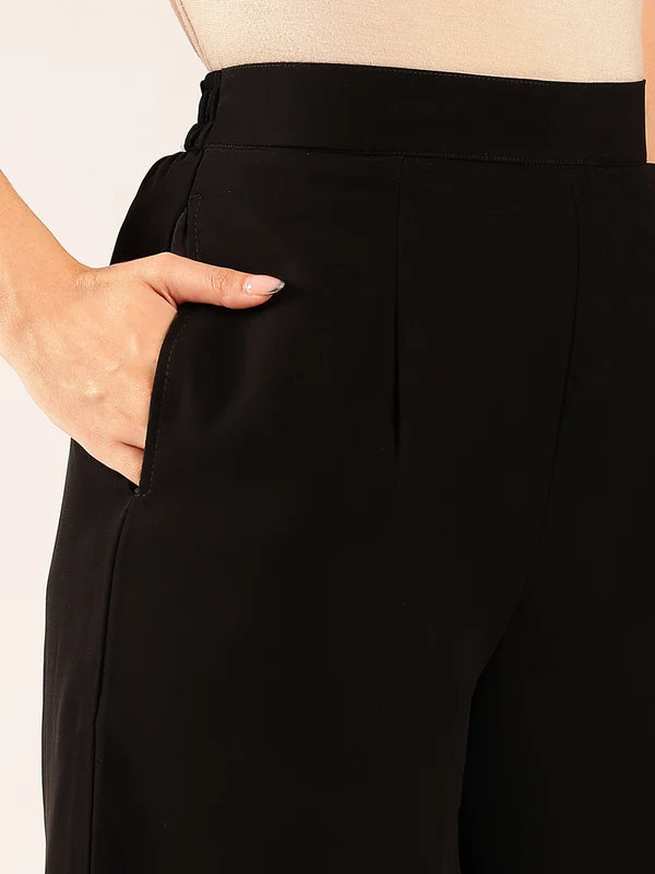Black Solid Straight Georgette Stitched Kurta