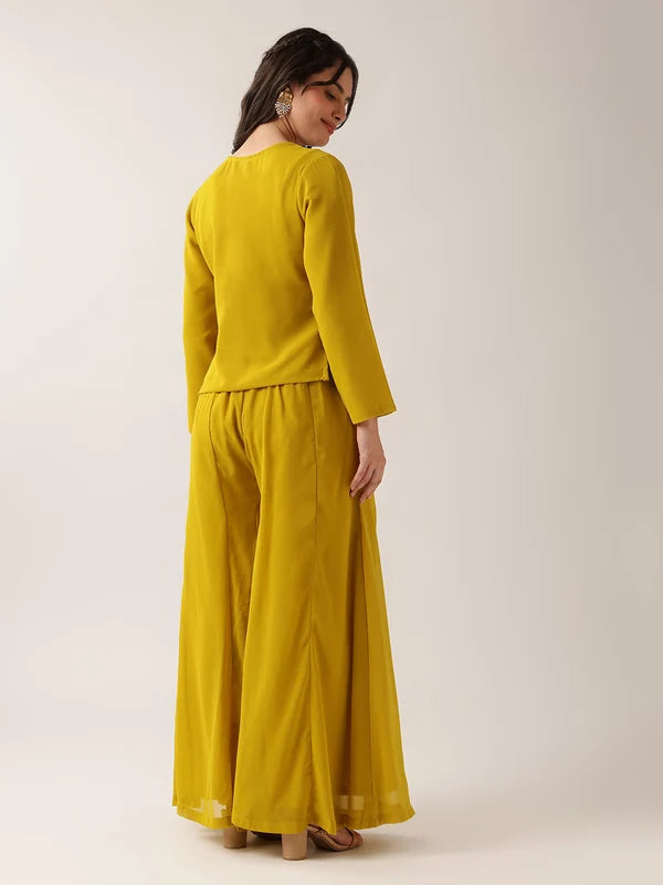 Yellow Floral Straight Georgette Co-Ord Set (Sharara)
