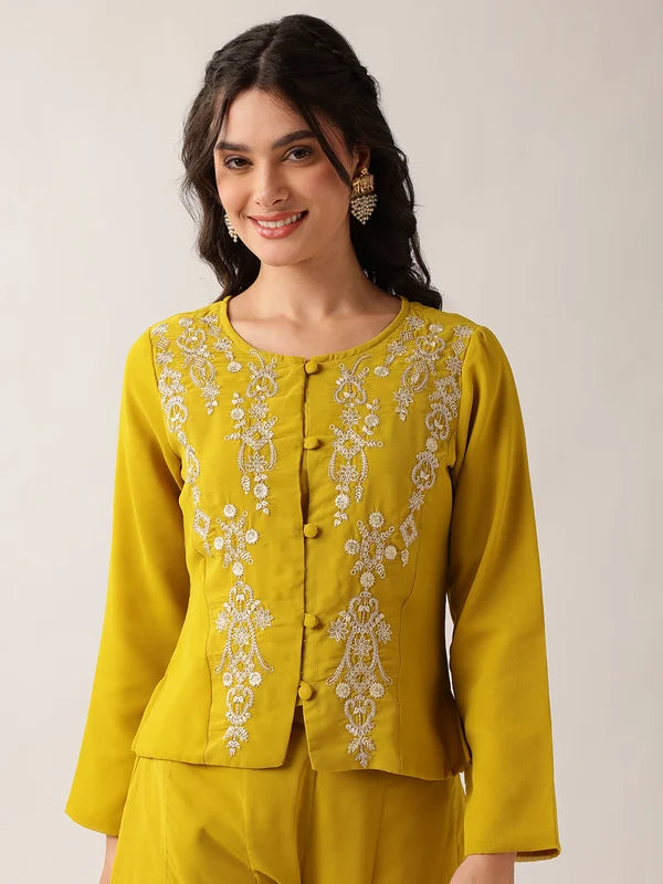Yellow Floral Straight Georgette Co-Ord Set (Sharara)