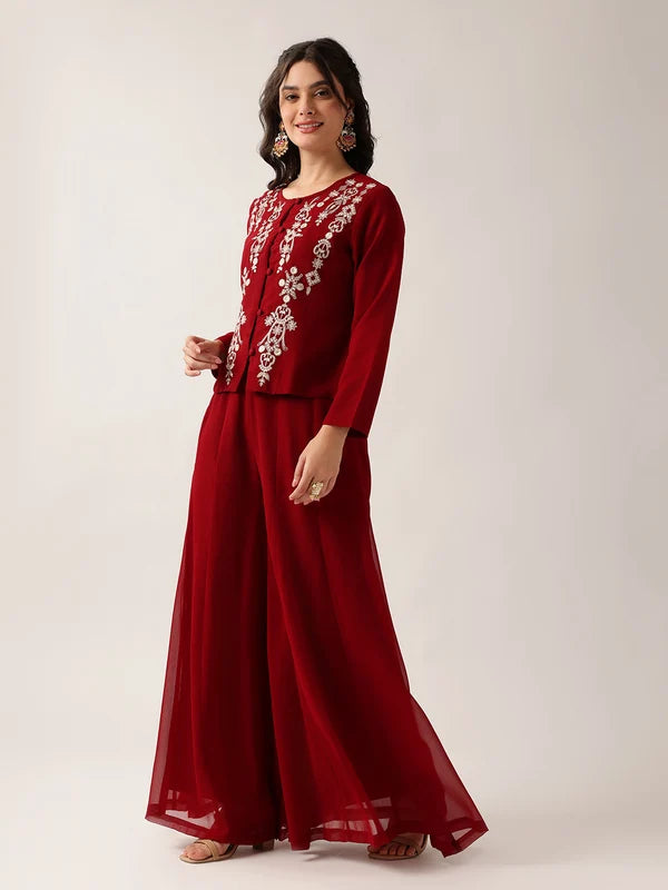 Yellow Floral Straight Georgette Co-Ord Set (Sharara)