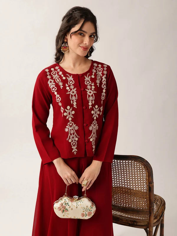 Yellow Floral Straight Georgette Co-Ord Set (Sharara)