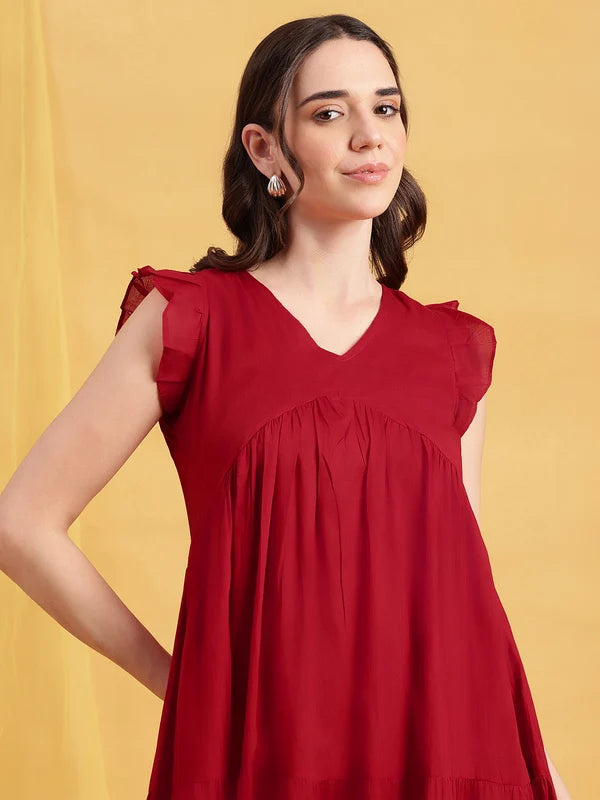 Coffee Brown Solid Cotton Anarkali Midi Dress