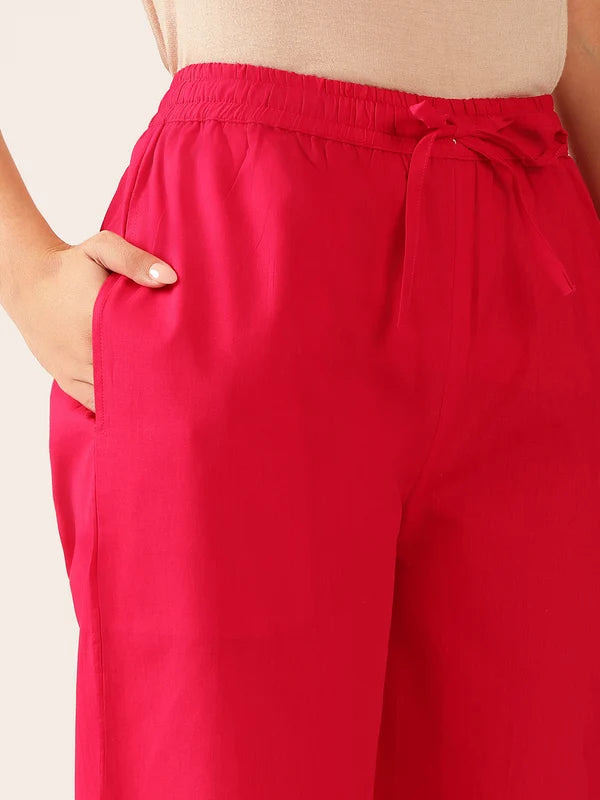 Pink Floral Straight Cotton Stitched Kurta With Palazzo