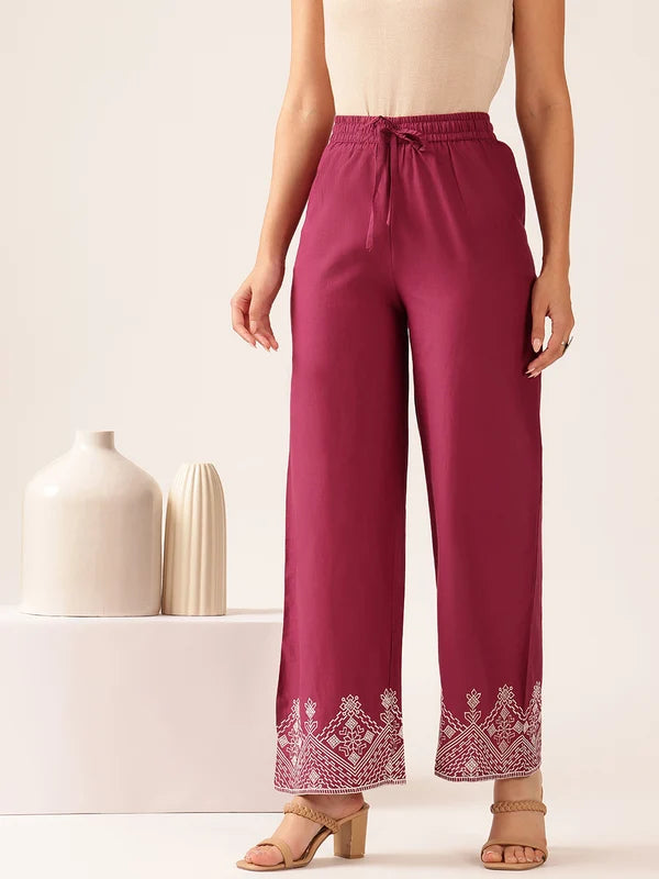 Burgundy Embroidered Kurta with Trousers