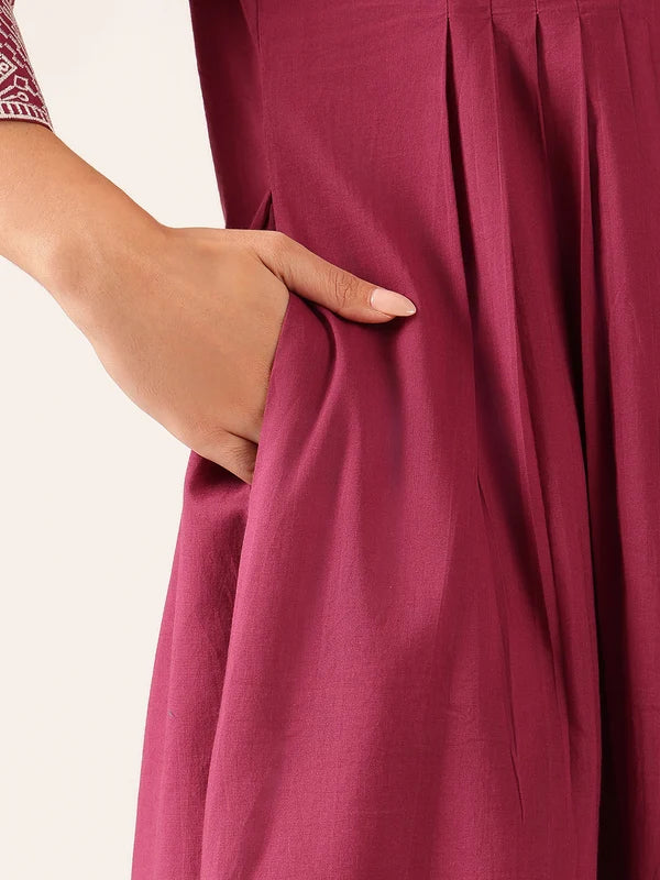Burgundy Embroidered Kurta with Trousers