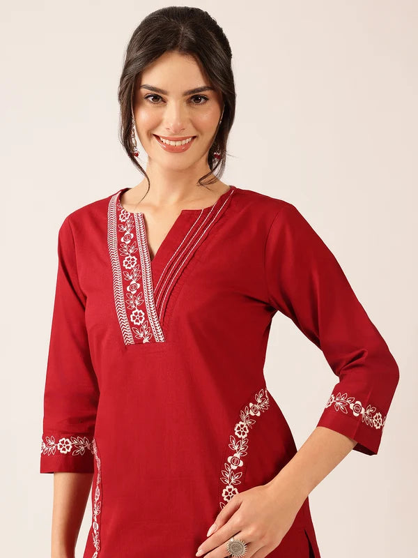 Off White Yoke Design Straight Cotton Stitched Kurta With Palazzo