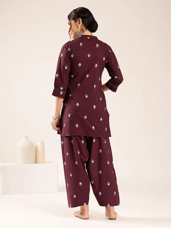 Olive Green Ikkat Printed Cotton Kurta Set
