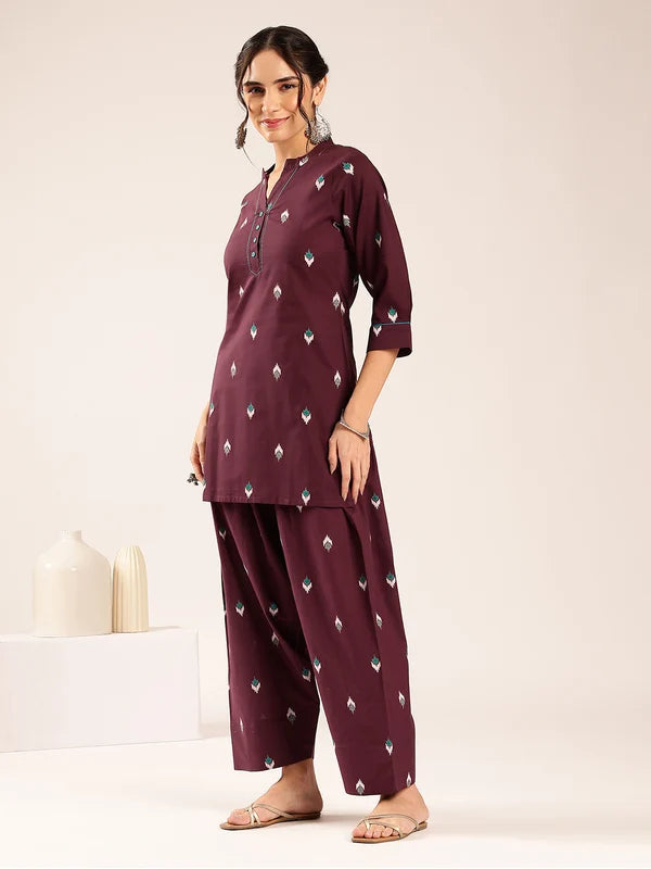 Olive Green Ikkat Printed Cotton Kurta Set