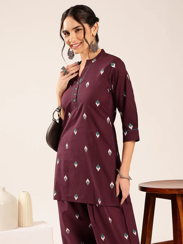Olive Green Ikkat Printed Cotton Kurta Set
