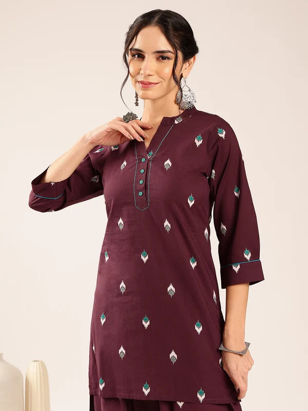 Olive Green Ikkat Printed Cotton Kurta Set