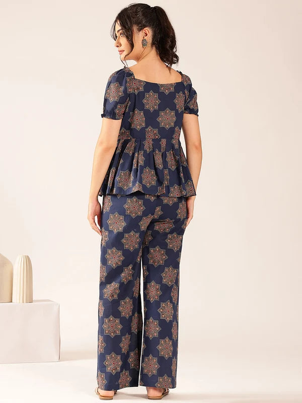 Maroon Floral Flared Cotton Stitched Co-Ord Set