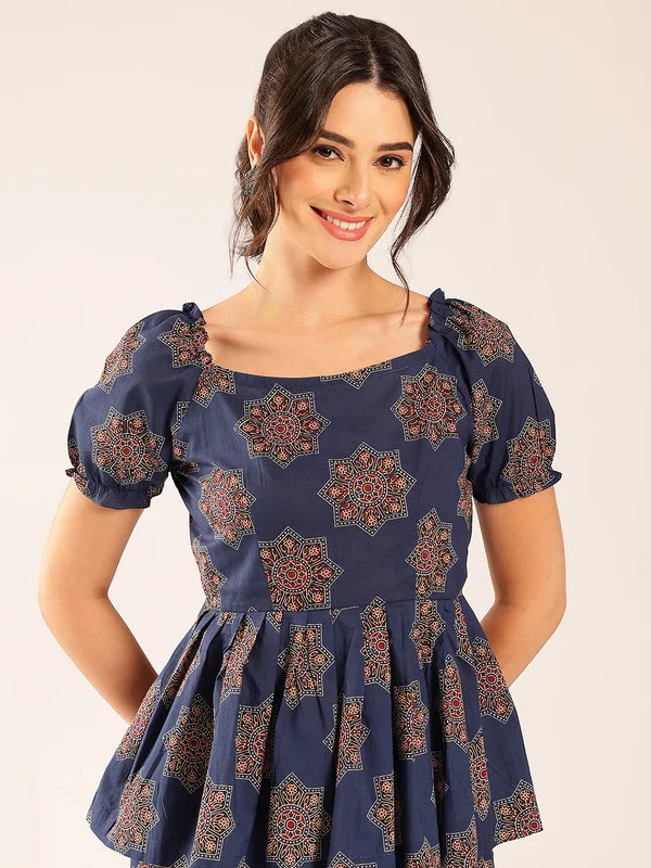 Maroon Floral Flared Cotton Stitched Co-Ord Set