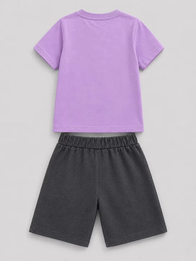 Pink Sunflower T-Shirt & Navy Shorts Set for Kids