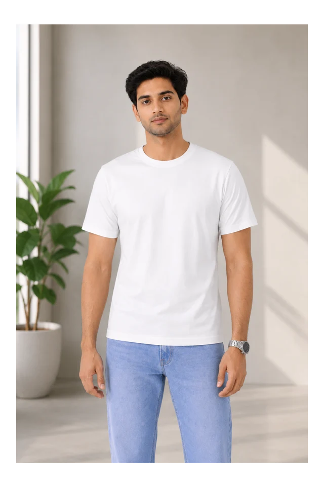Men's white 100% cotton 180 GSM regular fit T-shirt by 365BC