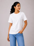 365BC Women's White Cotton Regular Fit T-Shirt