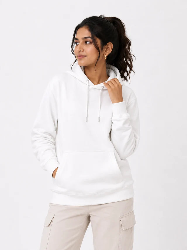 Women's Premium Cotton Hoodie – White | Soft & Warm Women's Hoodie