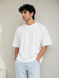 365BC men's white 240 GSM 100% cotton French Terry oversized T-shirt