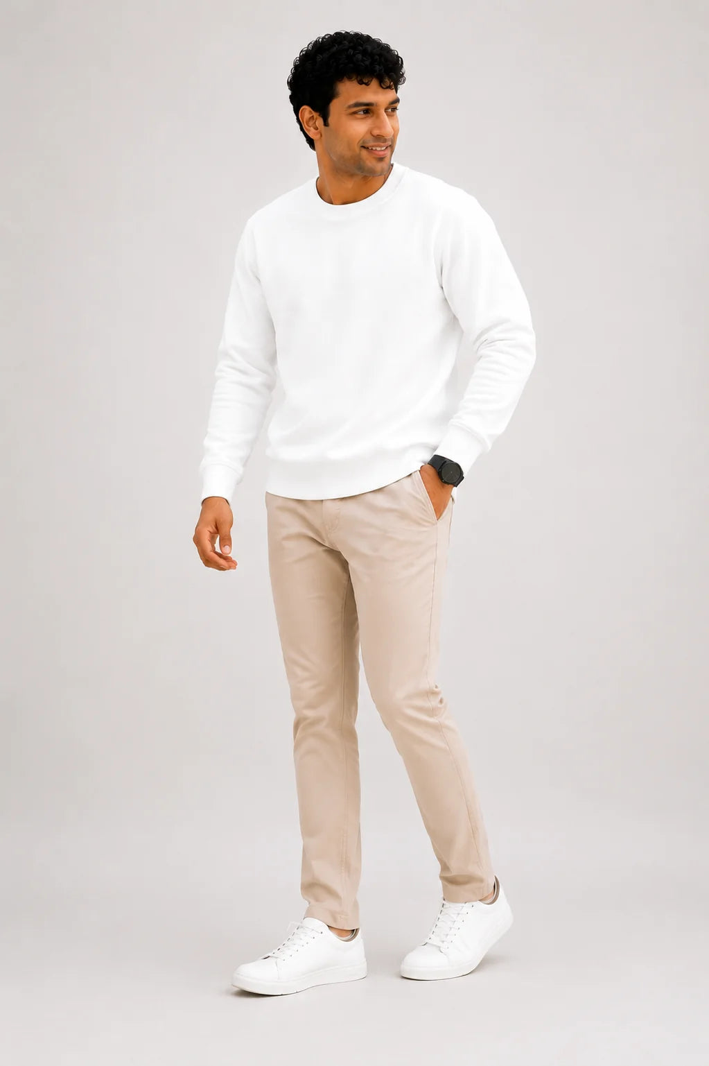 Men's Premium Cotton Crewneck Sweatshirt – White | Everyday Sweatshirt