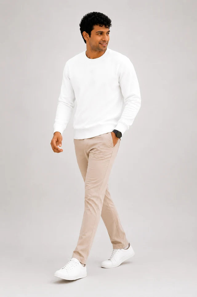 Men's Premium Cotton Crewneck Sweatshirt – White | Everyday Sweatshirt