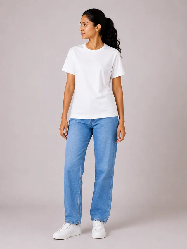 Women's 100% Cotton T-Shirt – White | Bio-Washed Soft Tee