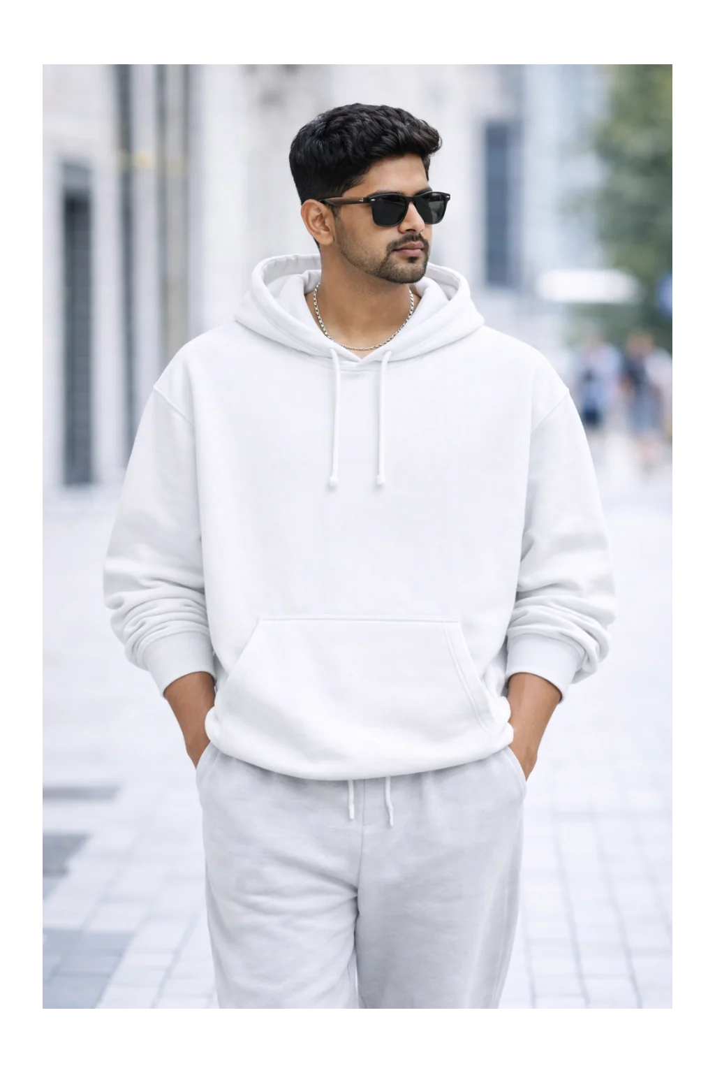Men's white 430 GSM heavyweight oversized hoodie, premium relaxed fit for streetwear