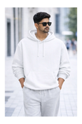 Men's white 430 GSM heavyweight oversized hoodie, premium relaxed fit for streetwear