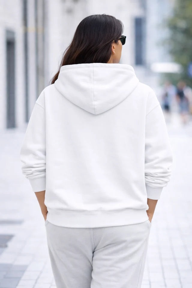 Women's Oversized Hoodie – White | Heavy 430 GSM Cotton Winter Hoodie