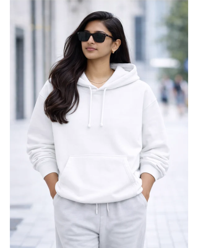 Women’s white oversized 430 GSM cotton hoodie by 365BC