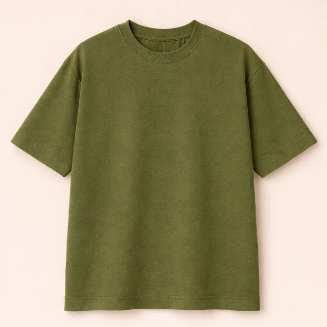 Men's Army Green 240 GSM 100% Cotton French Terry Oversized T-Shirt