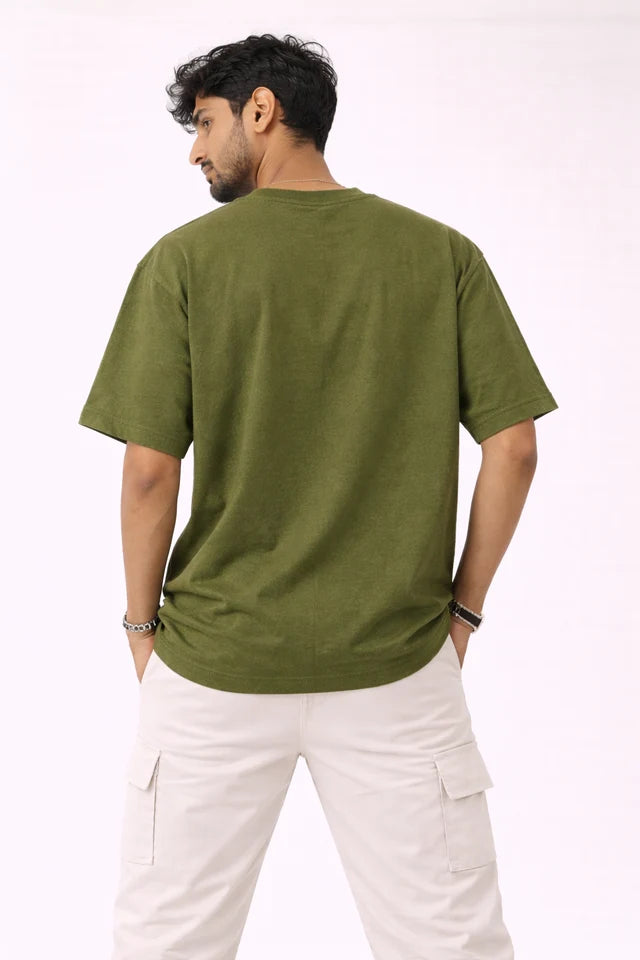 Men's Army Green 240 GSM 100% Cotton French Terry Oversized T-Shirt