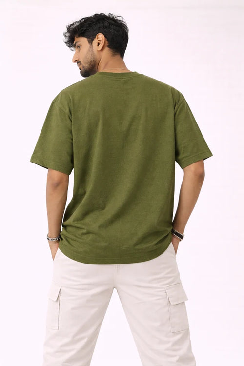 Men's Army Green 240 GSM 100% Cotton French Terry Oversized T-Shirt