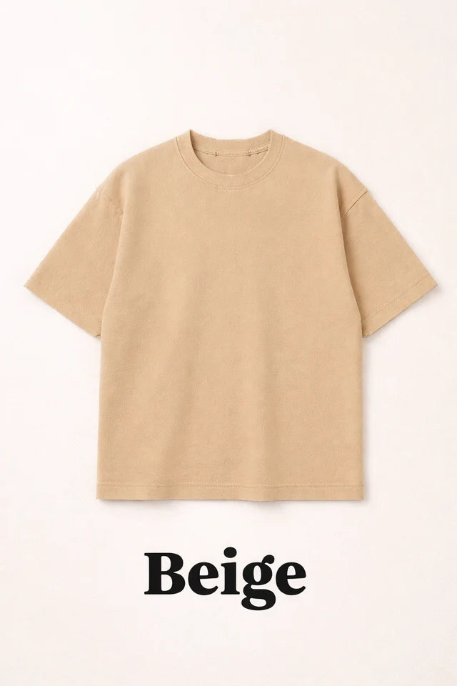Men's Beige 240 GSM 100% Cotton French Terry Oversized T-Shirt