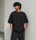 365BC men's black 240 GSM 100% cotton French Terry oversized T-shirt