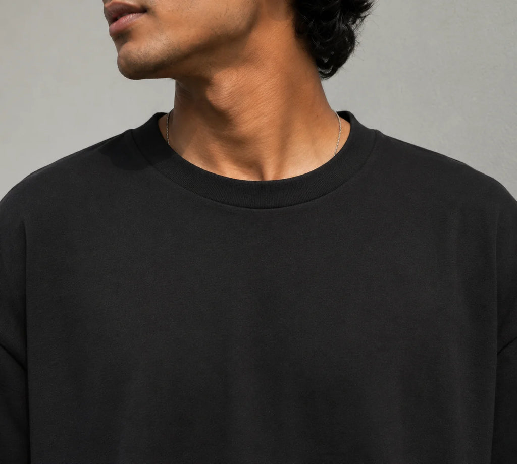 Men's Black 240 GSM 100% Cotton French Terry Oversized T-Shirt