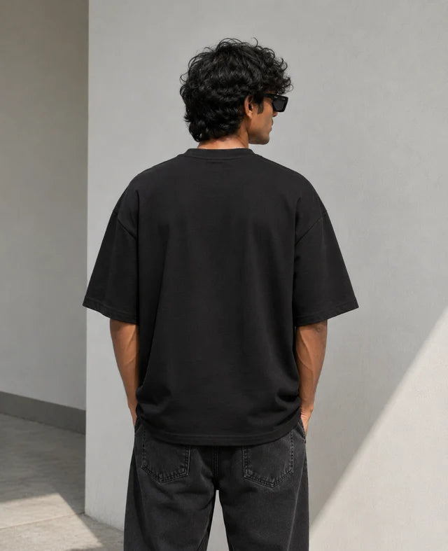 Men's Black 240 GSM 100% Cotton French Terry Oversized T-Shirt