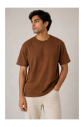365BC men's coffee brown 240 GSM 100% cotton French Terry oversized T-shirt
