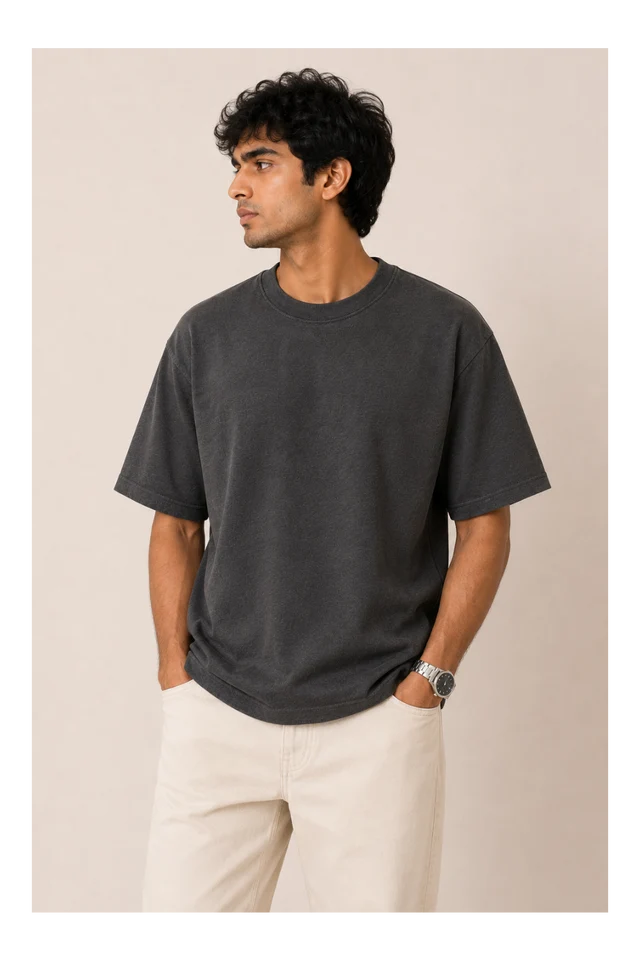 365BC men's charcoal 240 GSM 100% cotton French Terry oversized T-shirt