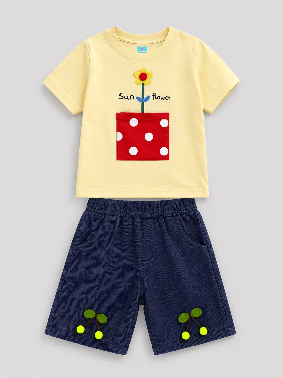 Pink Sunflower T-Shirt & Navy Shorts Set for Kids