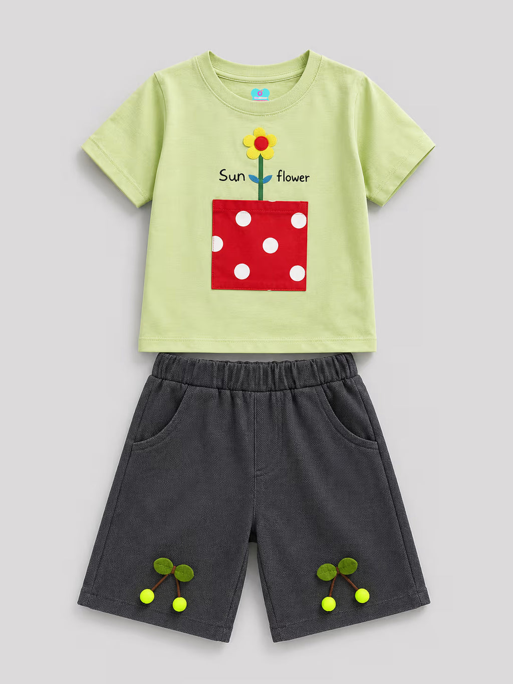 Pink Sunflower T-Shirt & Navy Shorts Set for Kids